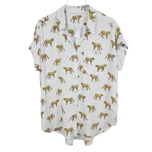 Jane and Delancey White Button Down Shirt with Cheetah Print
